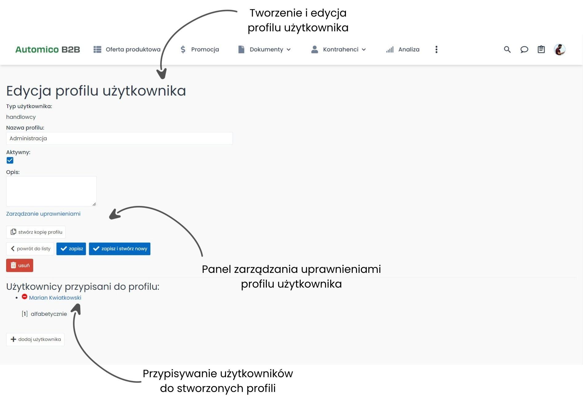 Edycja profilu pracownika w elastycznej platformie B2B.
